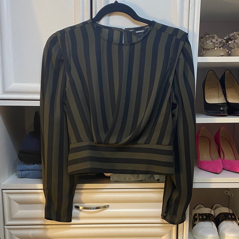 Express Black and Green Striped Blouse